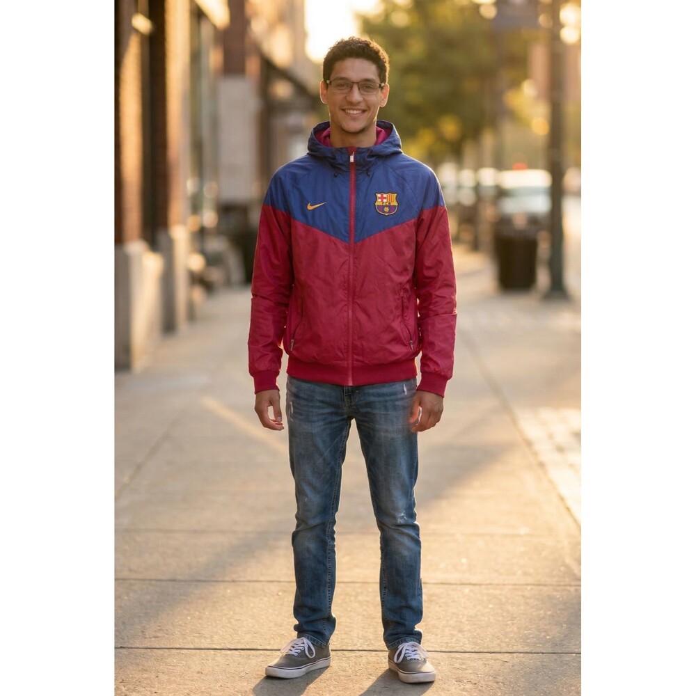 Nike Vintage Rare FCB Windrunner Jacket Glanz Nylon Barcelona Red Blue S